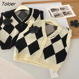 Vest Women Design Beading Flower Argyle Vests Retro High Street Single Breasted V-neck Sleeveless Knitted Sweaters