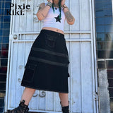 Irregular Pockets Zipper Detachable Maxi Cargo Skirt Trending Rave Clothes Women Y2k Elastic Waist Long Skirt