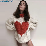 chic red heart jumper pullovers long sleeve o neck autumn winter women sweater black lamb wool mohair christmas