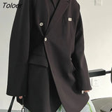 Women Irregular Button Big Size Casual Blazer New Lapel Long Sleeve Loose Fit Jacket Fashion Spring Autumn 2023