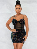 Sexy Strap Sleeveless Beading Mini Sheath Club