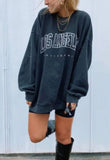 Letter Print Black Oversized Crewneck Pullover