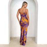 Spring-Summer Women's New Dress Purple Printed V-Necked Dresses For Sexy High-Rise
