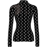 Sexy Thin Tight-fitting Fashion Moon Print Long Sleeves T-shirt 2022New Spring Summer Female Ice Silk Sunscreen
