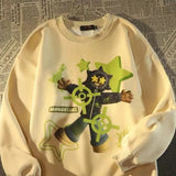 women retro hiphop hip-hop star printed sweatshirt autumn and winter ins street fashion brand oversize couple tops-Outfit