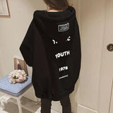 Women Letter Printed Loose Hooded Thicker Warm Sweatshirts Students Plus Velvet Long Sleeve Zip-up Womens All-match