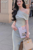 Fashion One Shoulder Folds Ladies Summer Sleeveless Bodycon Dress Elegant Chic Party Evening Wedding Dresses for