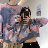 HOUZHOU Tie Dye Women Hoodies Korean Streetwear Autumn Oversized Sweatshirts Pullovers Harajuku Oversized Printed Famale