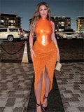 Summer Casual 2 Two Peice Set Women Outfts Skirts Sleeveless Bodysuit Top Mini Tassel Skirt Orange Matching Dress