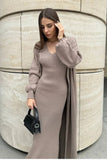 2025 New Fashion Solid Color Long Knitwear Dress Elegant Suit
