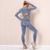 Women Sport Suit Sports 2PCS Set Gym Workout Clothes Long Sleeve Fitness Crop Top + High Waist Energy Seamless