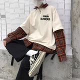 Deeptown Kawaii Hoodies Korean Style Women Long Sleeve Pullover Plaid Sweatshirt 2021 Oversized Streetwear Kpop Tracksuit