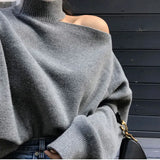 Women's Sweaters 2019 New Casual Solid Loose Sweater Bare Shoulders Knitted Pullovers Winter Oversized Sweaters