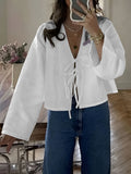 Women's Long-Sleeved V Tie With Solid Color Temperament Commuter Shirt