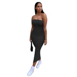 Sexy Solid Color Tube Top Bodycon Dress Women Clothing Summer 2023 Party Clubwear Maxi Dresses