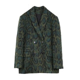 Green Leopard Graphic Female Blazer Notched Long Sleeve Temperament Colorblock Loose Women's Coat 2021 Autumn