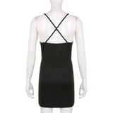 Women Elegant Chic Spaghetti Strap Dress Solid Color Heart Metal Ring Cutout Sleeveless Backless Bodycon Dress-Outfit