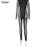Patchwork Long Sleeve Jumpsuit Women Black Mesh See Through Sexy Rompers Jumpsuits 2022 High Street Overalls