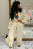 Fashion Rib Button Up Loose Blouse and PantS
