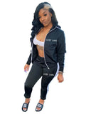 Label 2 piece outfits Women sweatsuit striped sets Zip Top Leggings sweatpants jogger fall clothes Wholesale