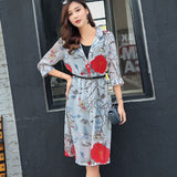 Sun Protection Women Long Blouses Super Thin Floral Chiffon Cardigan Half Sleeve Loose Flower Print Blouse Shirts