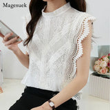 Sleeveless Lace Blouse Women Plus Size M-4XL Elegant Lace Tops 2021 Ruffles Hollow Sexy Shirts Ladies Top Clothes