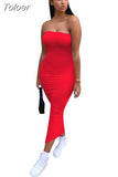 Sexy Solid Color Tube Top Bodycon Dress Women Clothing Summer 2023 Party Clubwear Maxi Dresses