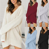 Toloer Sweater Wish Lady Loose V-Neck Medium Long Dress Knitted