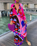 Independent Station New Fashion Style Fashion Printing V-Neck Dress Women's Spot-Outfit