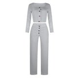 party gift Cardigan Slim Two Piece Set Women Knitted Tracksuit Sexy Crop Top Pants Solid Color Sweatpants Fitness Sweatsuit 2022 New