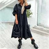 Maxi Shirt Dress Puff Half Sleeve Printed Girls Party Dresses Vestido Ruffles Stand Collar Button Summer Dresses