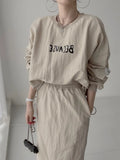 Women Tracksuit Hoodies 2 Piece Sets Chic Pullover Loose Casual Sweatershirt & High Waist Split Skirt Suit