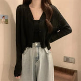 Women's Thin Outer Summer 2025 New Long-Sleeved V-Neck Coat Sunscreen Short Knitted Early Autumn Coat
