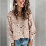 Out Knitted Sweaters Women Casual O-neck Knitting Top Spring Autumn Loose Sweater Female Pullovers For