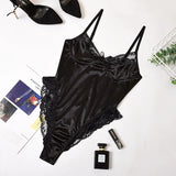 Paris Satin Lace Bodysuit Women Sexy One Piece Backless Half Cup Bodysuits New Nightwear Skinny Romper Mujer