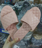 Summer Shoes Slip On Flat Slides Sandals For Female Casual Slippers Lingge Argyle Beach Shoes Luxury Sandalias Mujer