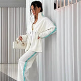 Fashion Bumpy Drawstring Tight Top Sleeker Sleeker Trousers Set In Autumn