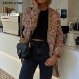 Green Flower Print V neck Quilted Jacket Ethnic Women Tie Bow Sashes Quilting Full Sleeve Coat BOHO Midi Outerwear-Outfit