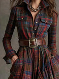 Women's Shirt Dress Digital Print Collar Long Sleeve Retro Dress