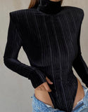 Sexy Rib Velvet High Neck Backless Long Sleeve with Mittens Fingerless