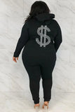 Plus Size Sportwear Zipper Backside Print Long Sleeve Hoodies And Pant 2 Piece