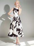 Vest, Long Dress, High Sense, Light Extravagant Round Collar, Waist Slim, Sleeveless A-Print, Large Pendulum Dress-Outfit
