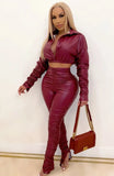 Leather Ruched Crop Top and Pants