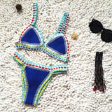 2021 Women Handmade Crochet Knit Swimwear Halter Patchwork Bathing Suit Swimsuit Biquini Thong Bikini traje de