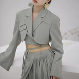 Irregular Elegant Blazer For Women Notched Long Sleeves Lace Up Bowknot Blazers Female 2022 Spring Fashion