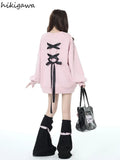 Sweatshirt Women Clothing Bow Bangage O-neck Long Sleeve Casual Y2k Tops 2023 Ropa Mujer Fashion Japanese Y2k Hoodies-Outfit