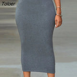 Mid-Calf Casual Skirt High Waist Bodycon Skirt For Women Office Lady OL Skirt Solid Black Grey Green Maxi