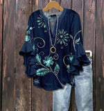 Creative Flower Element 3D Printed Casual Trend V-Necked Lace
