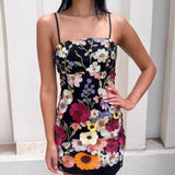 2025 New Temperament Elegant Three-Dimensional Flower Mesh Splicing Heavy Industry Embroidery Sling Skirt