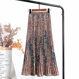 Summer Chiffon Beach Boho Maxi Women Skirt High Waist Floral Print Vintage Holiday Ruched Long Fashion Skirts